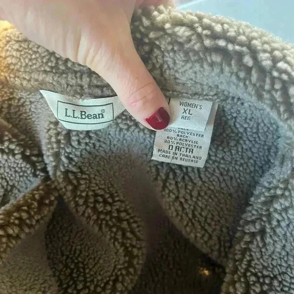 LL BEAN| chocolate Brown faux suede & Shearling mid length coat button XL cozy - Picture 8 of 10